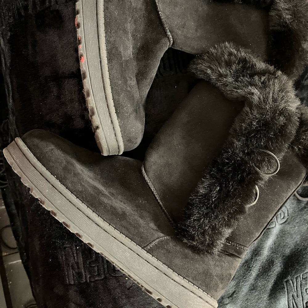 Black Suede Fur-Lined Boots